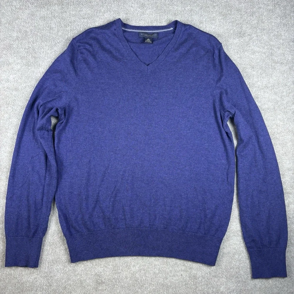 Banana Republic Luxury Blend Sweater Mens M Blue Silk Cashmere V Neck